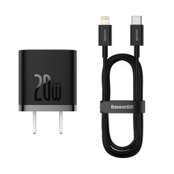 Baseus GaN5 20W Fast Charger for iPhone – Type-C to Lightning (1m) – Black