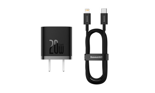 Baseus GaN5 20W Fast Charger for iPhone – Type-C to Lightning (1m) – Black