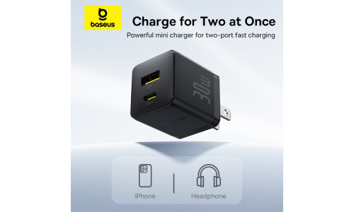 Baseus Charger Set Palm Series 30W Dual Output PD Fast Charger with 60W Type-C Cable