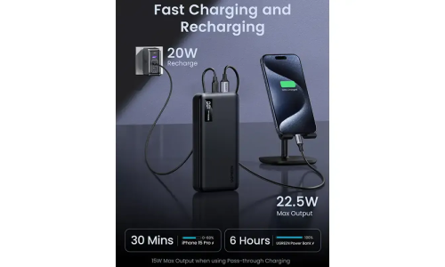 UGREEN PB312 (25683) 20000mAh 20W Fast Charging Power Bank – Black