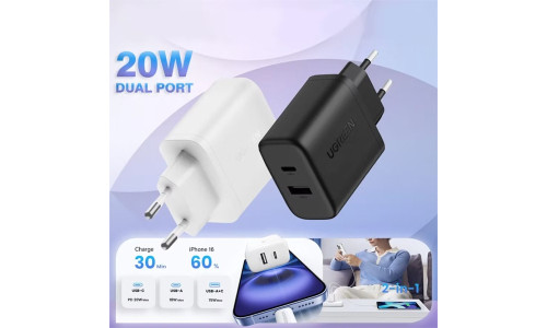 UGREEN X227 20W Dual-Port USB-C & USB-A GaN Fast Charger – US Plug